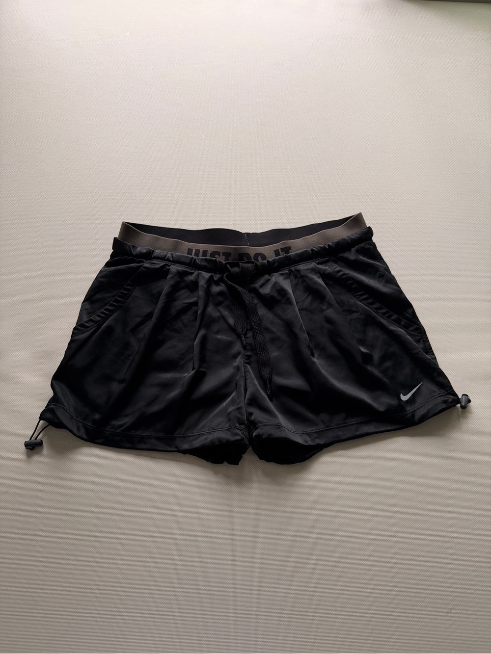 Nike Women’s Black Athletic Drawstring Shorts with Reflective Swoosh
